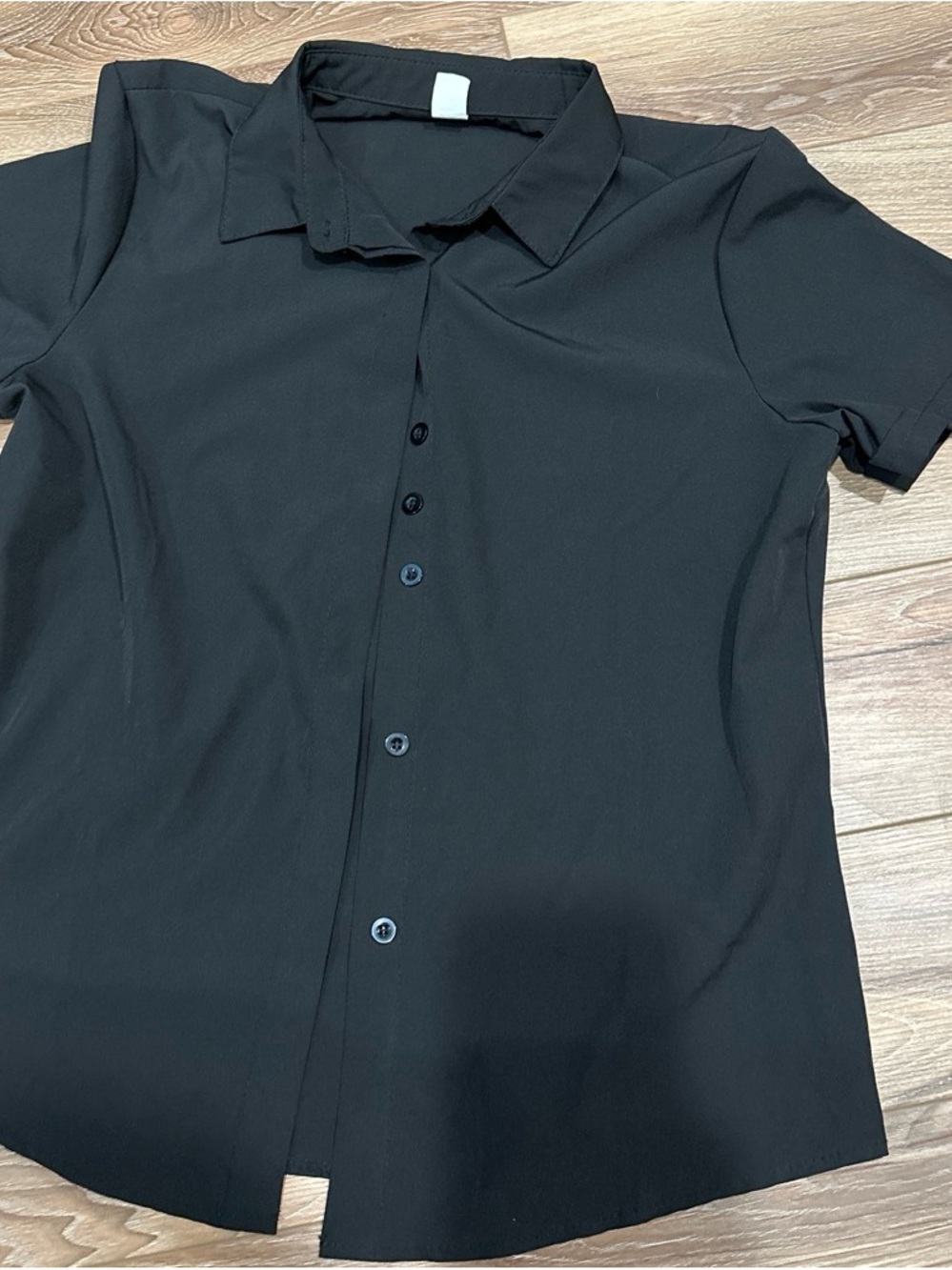 Women's Black Short-Sleeve Button Front Blouse - Classic Collared Top